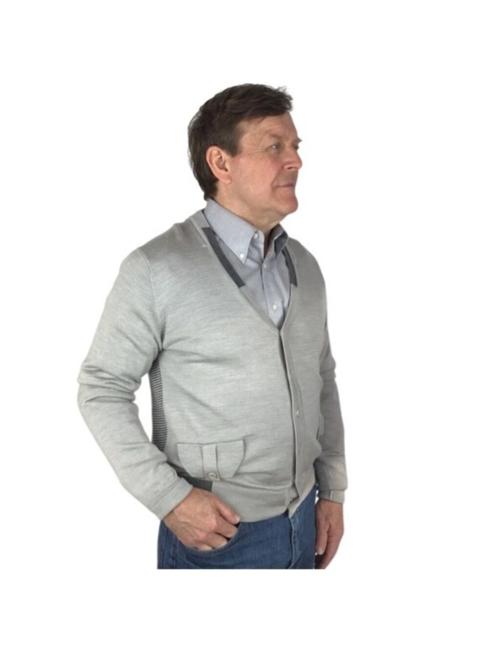 X-RAY Button Up Cardigan Slim Fit Two Toned Gray Mens Large